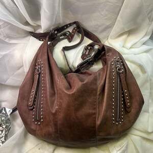 B. Makowsky Studded Leather Hobo Shoulder Bag